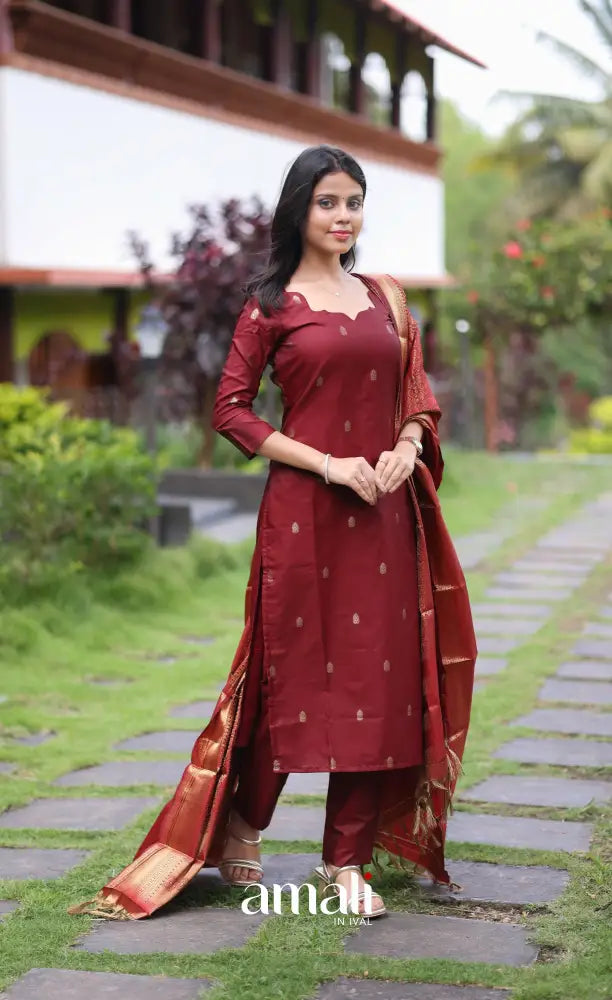 Sanvi Blended Silk Salwar - Maroon salwar