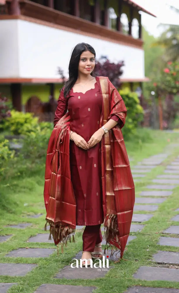 Sanvi Blended Silk Salwar - Maroon salwar