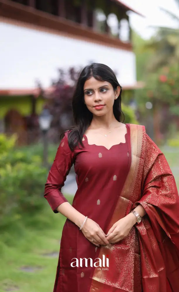 Sanvi Blended Silk Salwar - Maroon salwar