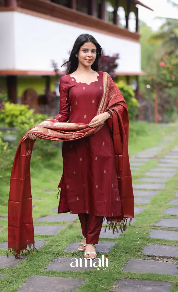 Sanvi Blended Silk Salwar - Maroon salwar