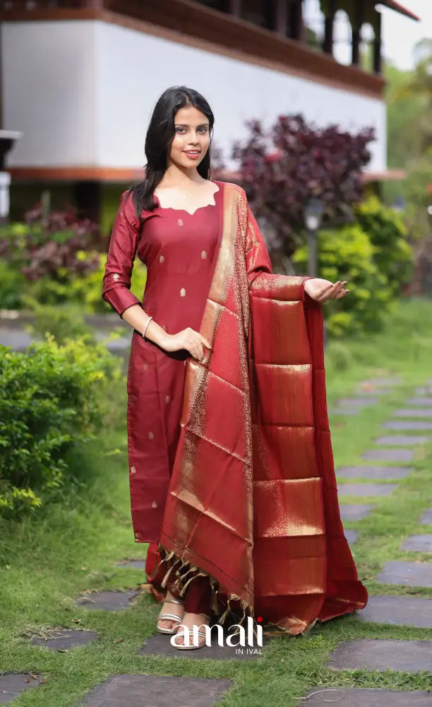 Sanvi Blended Silk Salwar - Maroon salwar