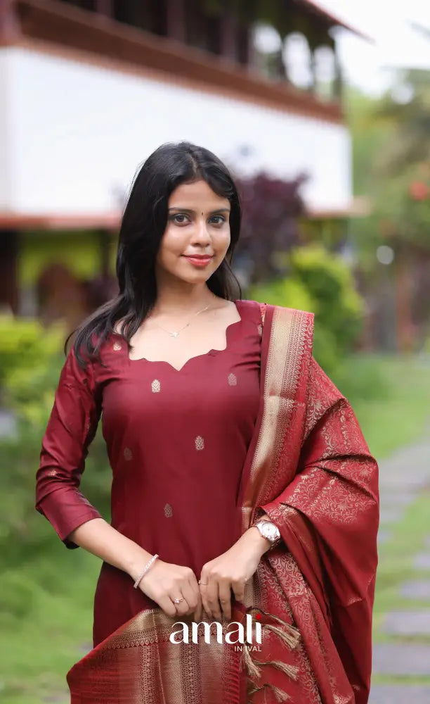 Sanvi Blended Silk Salwar - Maroon salwar