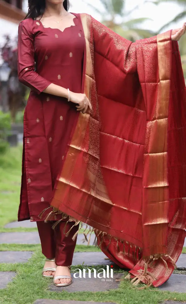 Sanvi Blended Silk Salwar - Maroon salwar