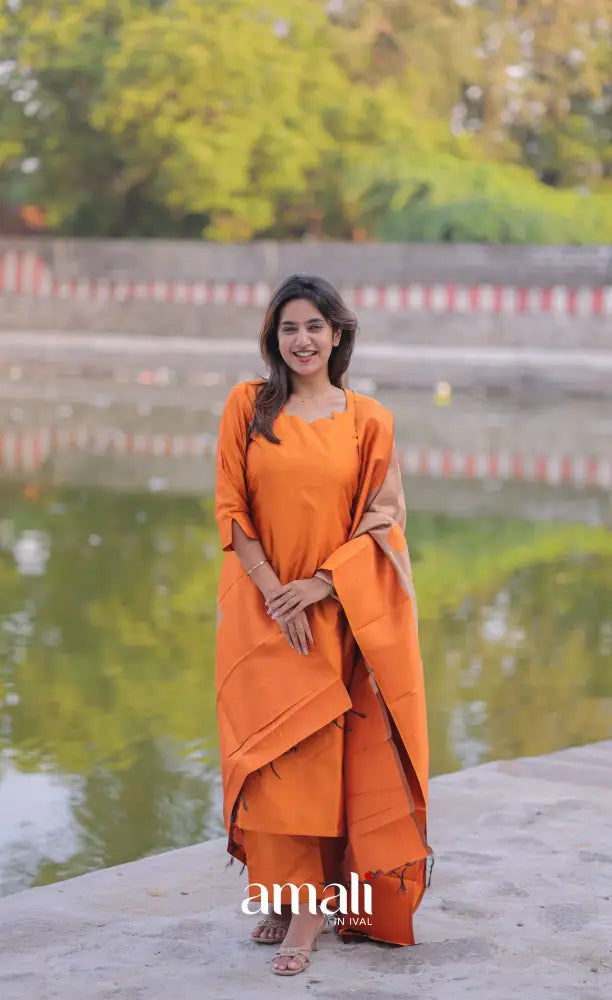Sanvi Blended Silk Salwar - Orange and Cream salwar