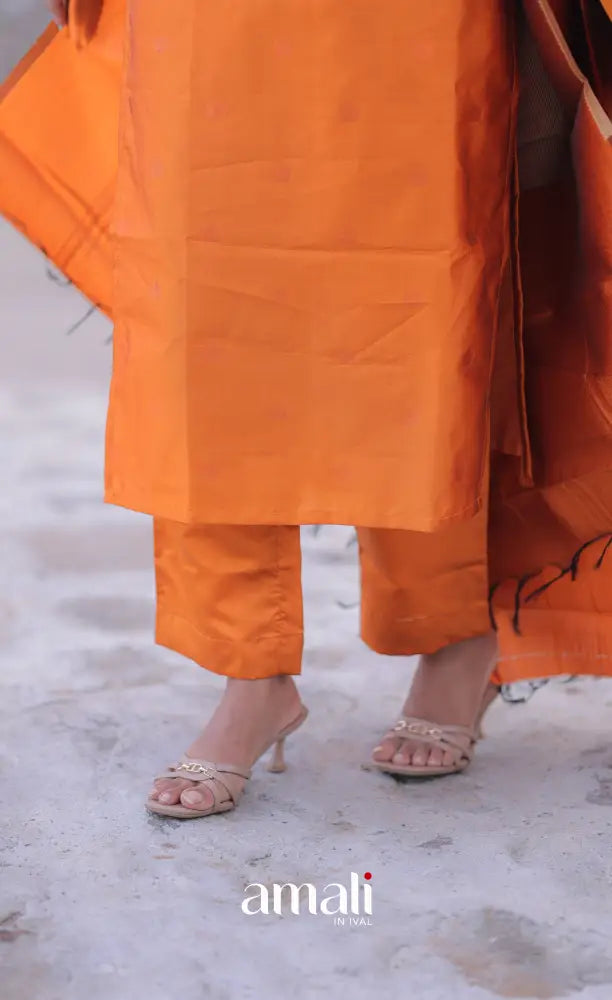 Sanvi Blended Silk Salwar - Orange and Cream salwar