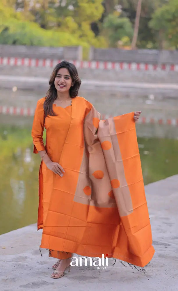 Sanvi Blended Silk Salwar - Orange and Cream salwar