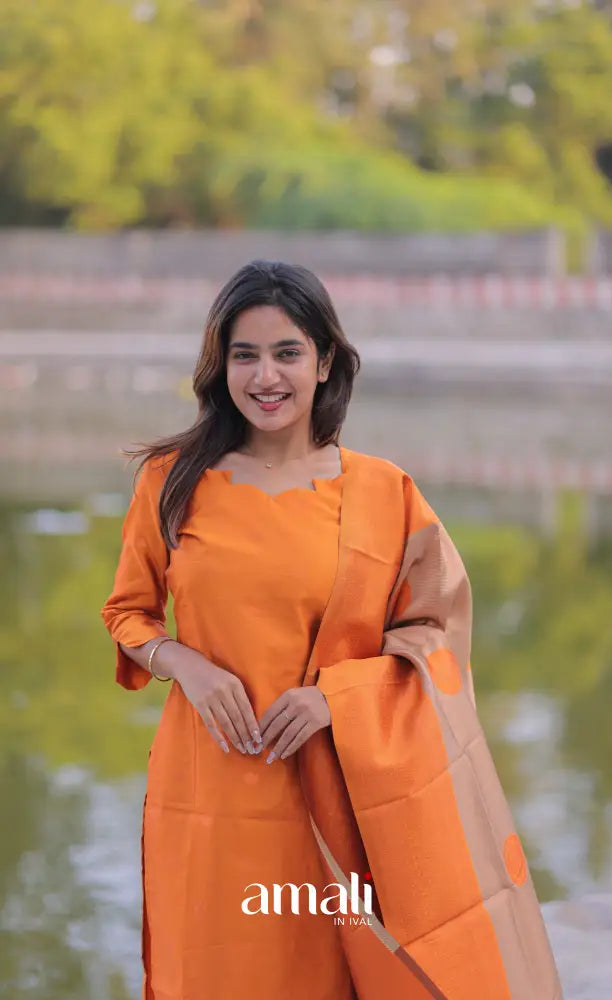 Sanvi Blended Silk Salwar - Orange and Cream salwar