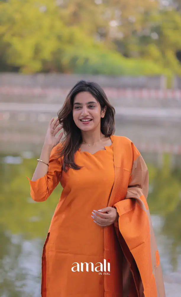 Sanvi Blended Silk Salwar - Orange and Cream salwar