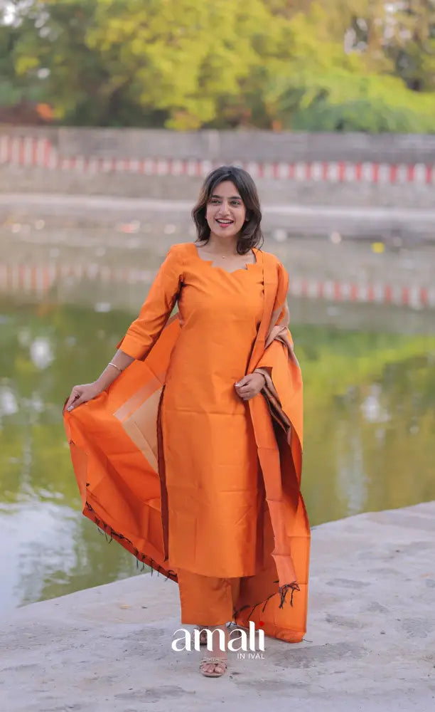 Sanvi Blended Silk Salwar - Orange and Cream salwar