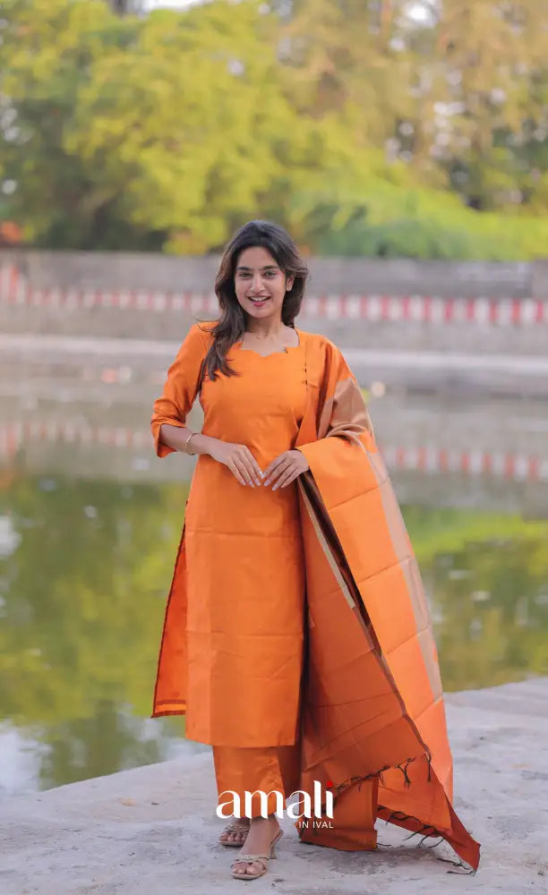 Sanvi Blended Silk Salwar - Orange and Cream salwar