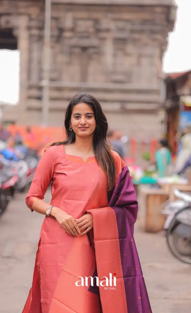 Sanvi Blended Silk Salwar - Peach and Purple salwar