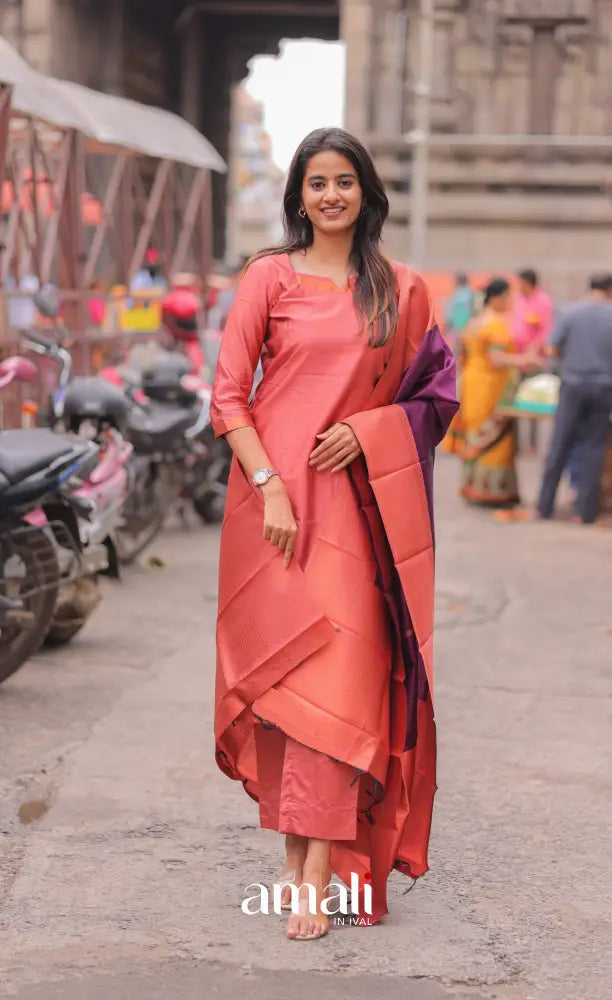 Sanvi Blended Silk Salwar - Peach and Purple salwar