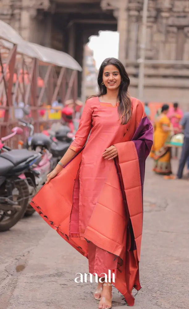 Sanvi Blended Silk Salwar - Peach and Purple salwar