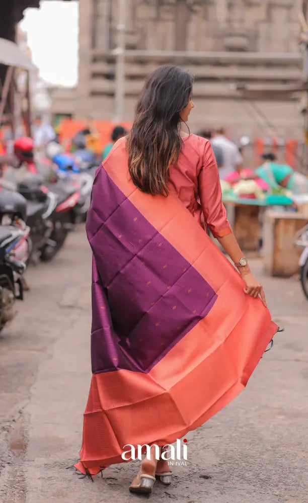 Sanvi Blended Silk Salwar - Peach and Purple salwar