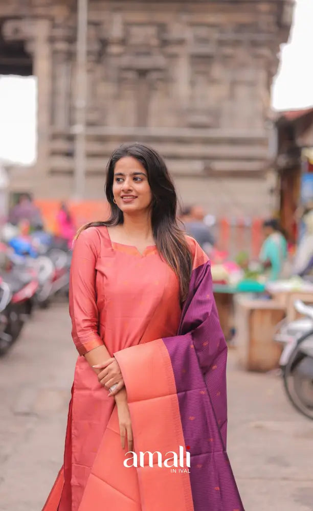 Sanvi Blended Silk Salwar - Peach and Purple salwar