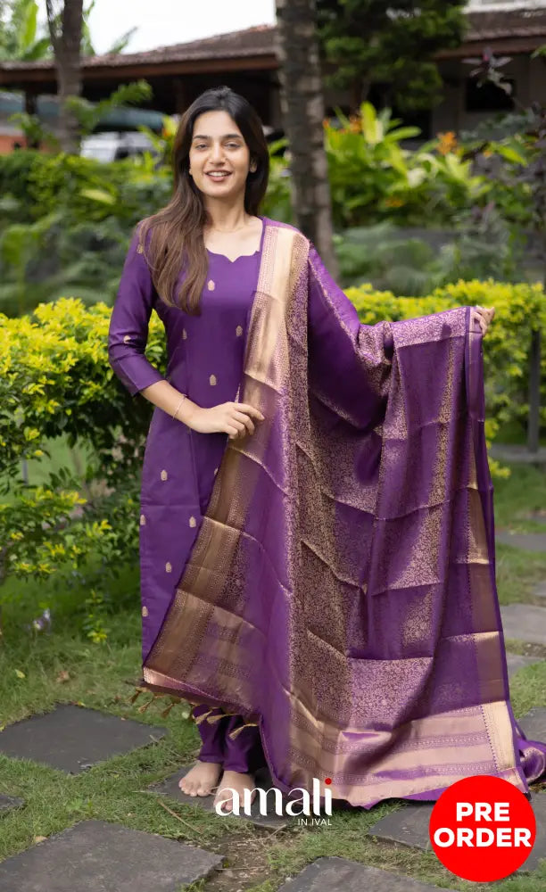 Sanvi Blended Silk Salwar - Purple salwar