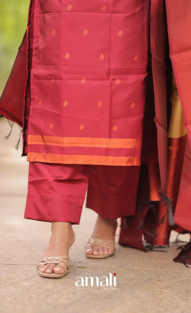 Sanvi Blended Silk Salwar - Reddish Maroon and Golden Yellow salwar