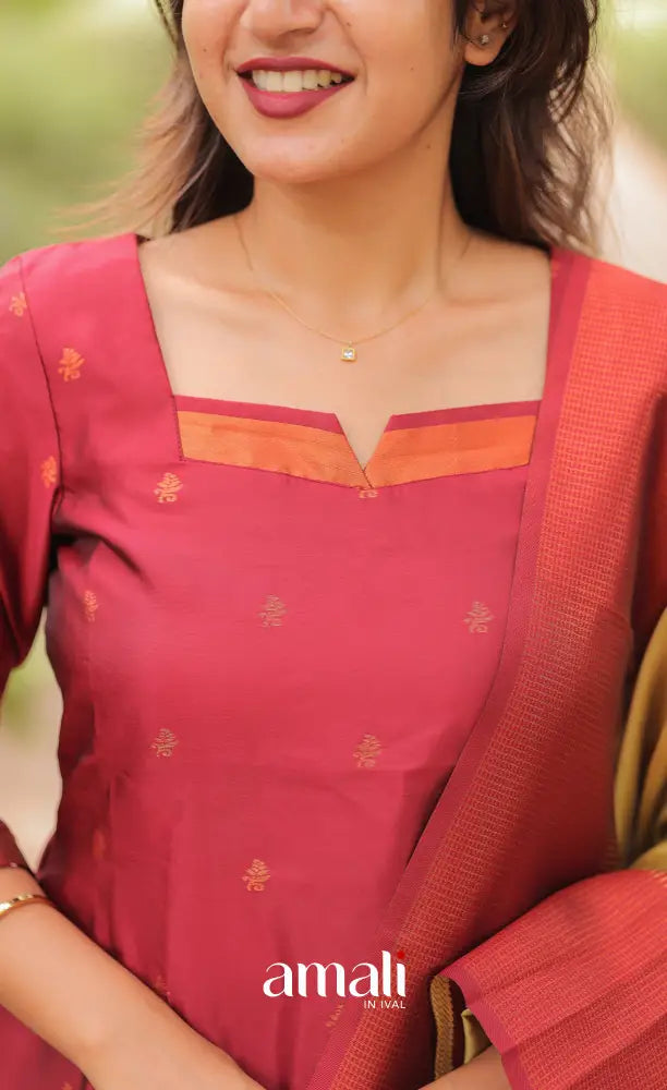 Sanvi Blended Silk Salwar - Reddish Maroon and Golden Yellow salwar