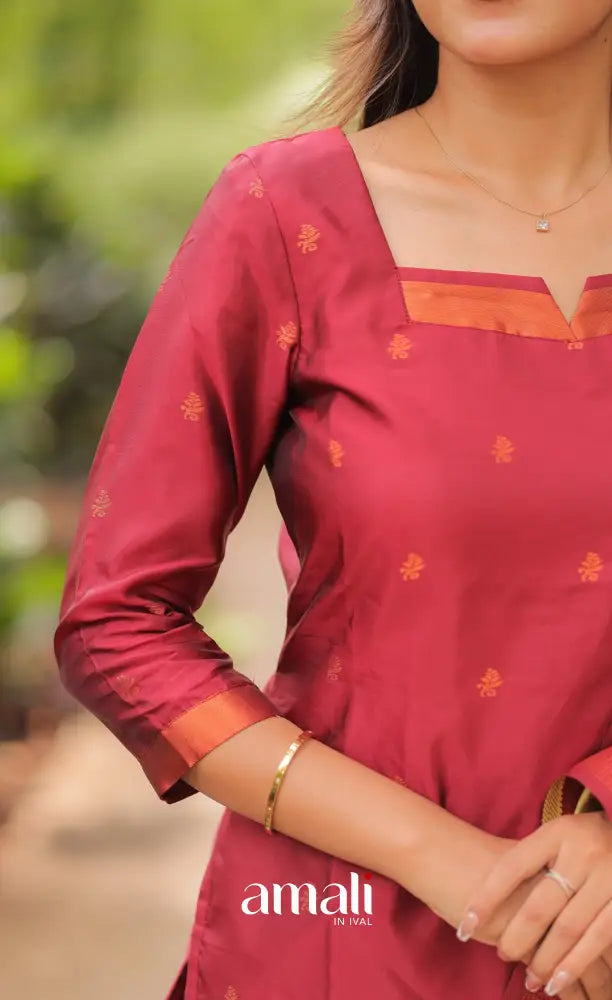 Sanvi Blended Silk Salwar - Reddish Maroon and Golden Yellow salwar