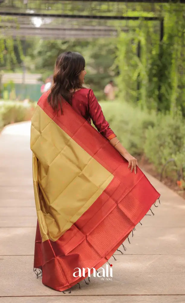 Sanvi Blended Silk Salwar - Reddish Maroon and Golden Yellow salwar
