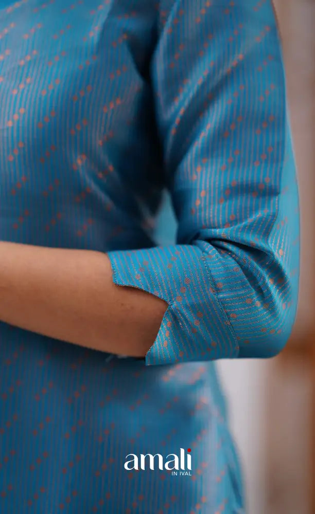 Sanvi - Blue and Orange Semi Kanchipuram Silk Salwar salwar