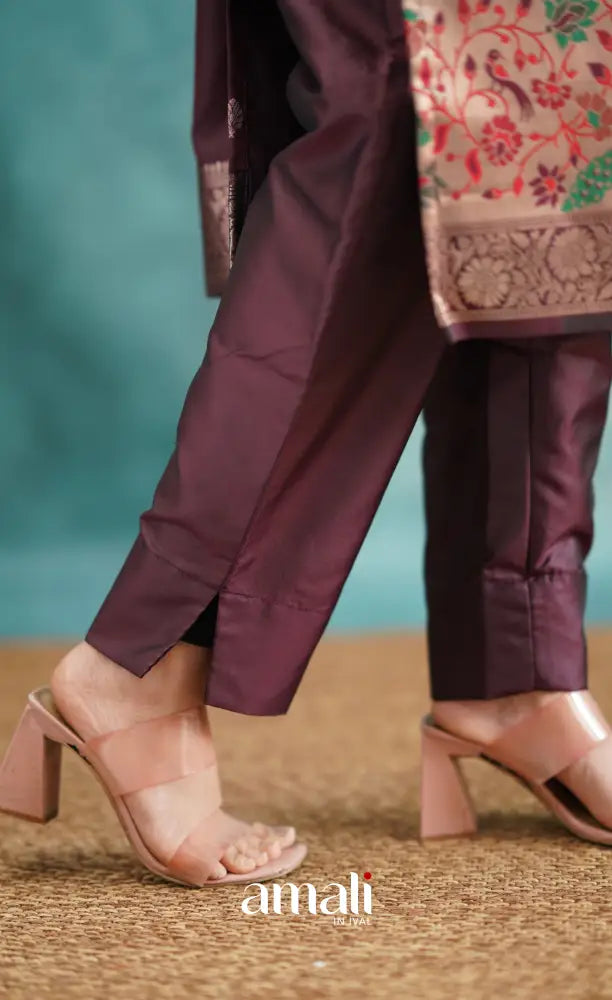 Sanvi - Coffee Brown Blended Paithani Silk Salwar salwar