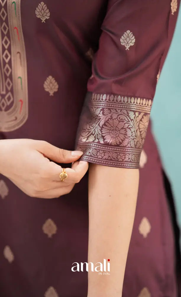 Sanvi - Coffee Brown Blended Paithani Silk Salwar salwar