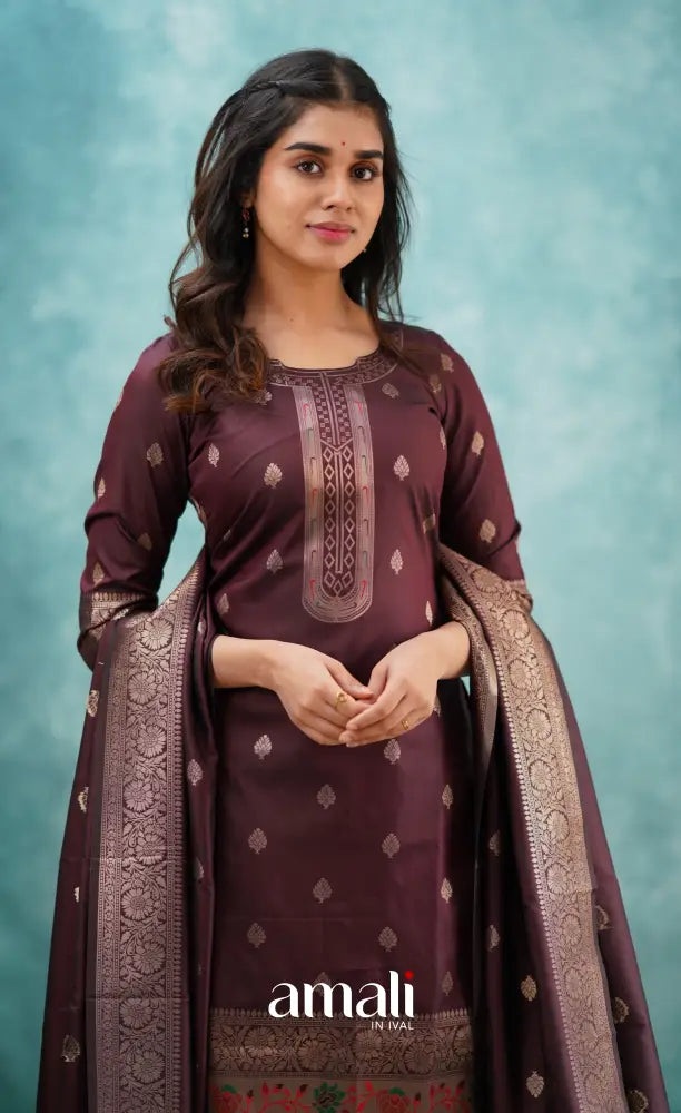 Sanvi - Coffee Brown Blended Paithani Silk Salwar salwar