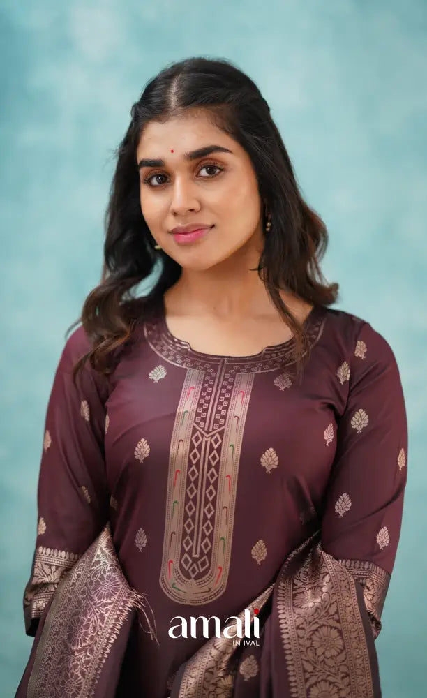 Sanvi - Coffee Brown Blended Paithani Silk Salwar salwar