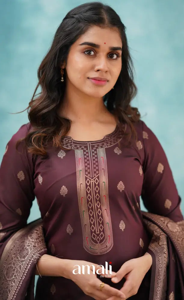 Sanvi - Coffee Brown Blended Paithani Silk Salwar salwar