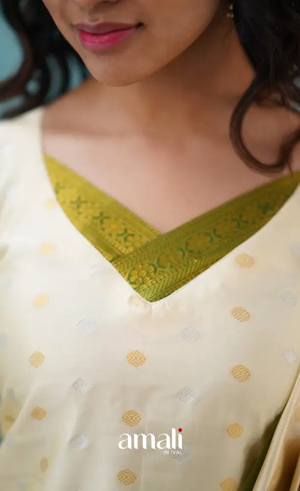 Sanvi - Cream and Green Blended Silk Salwar salwar