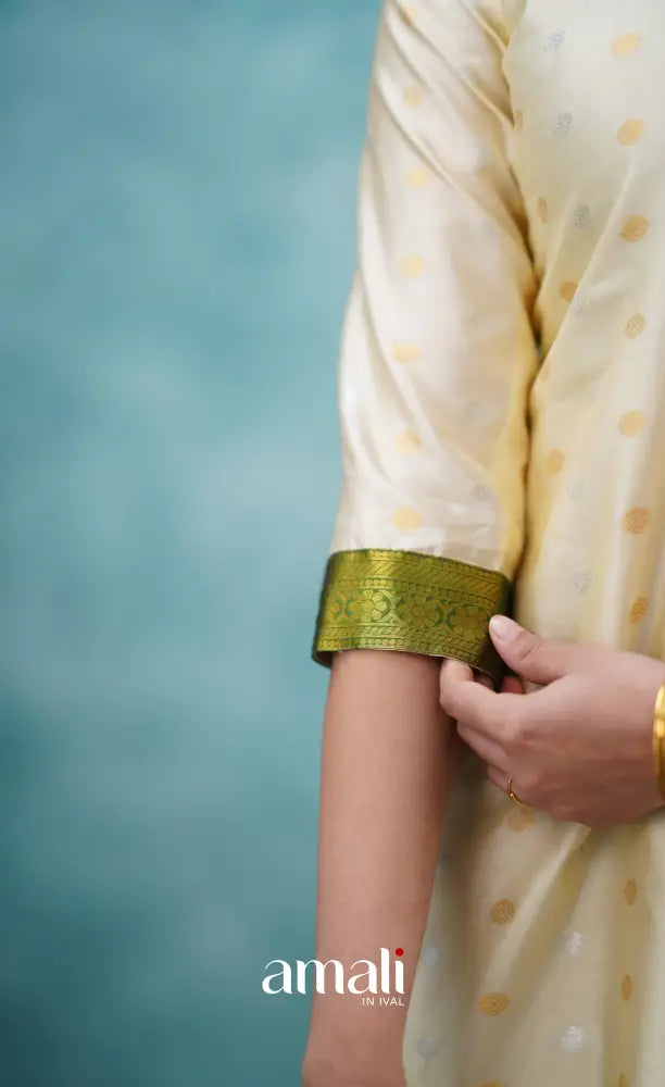 Sanvi - Cream and Green Blended Silk Salwar salwar