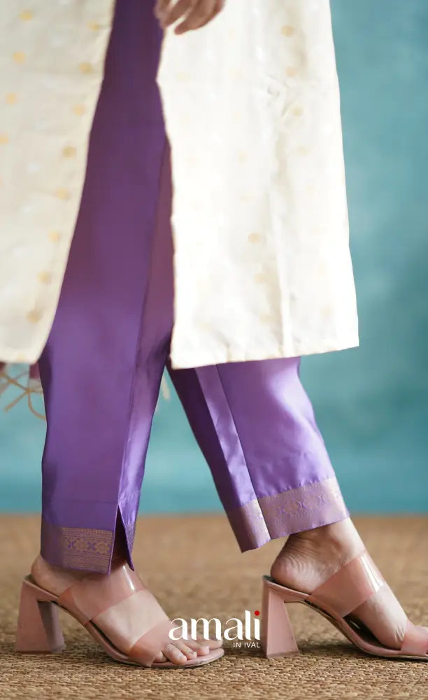 Sanvi - Cream and Lavender Blended Silk Salwar salwar