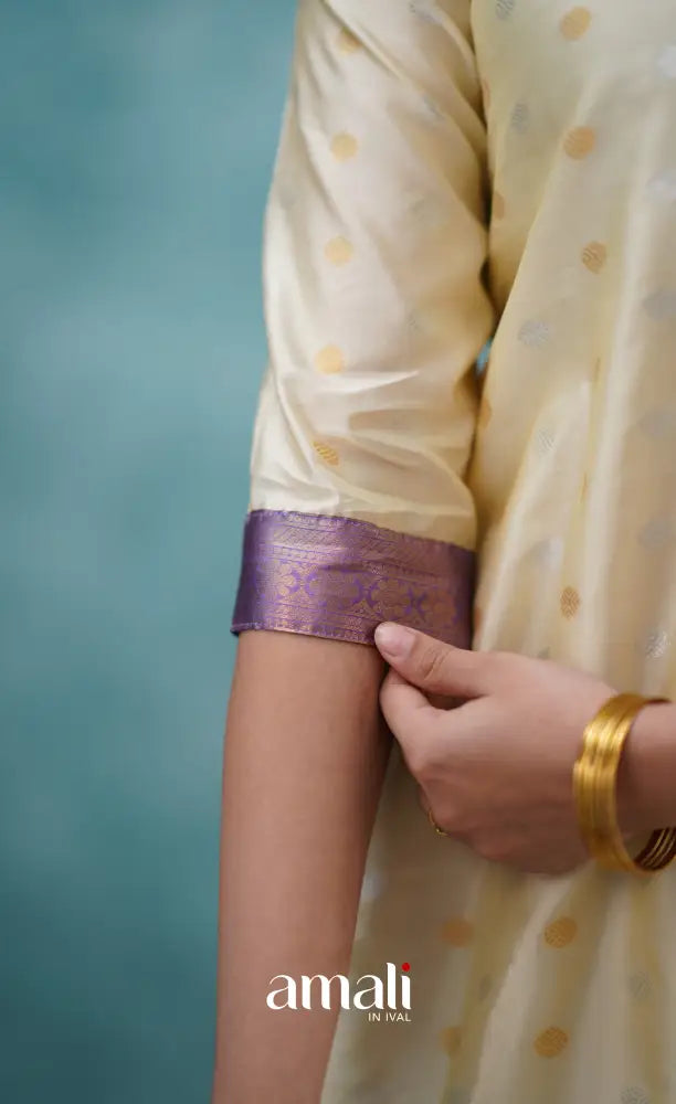 Sanvi - Cream and Lavender Blended Silk Salwar salwar
