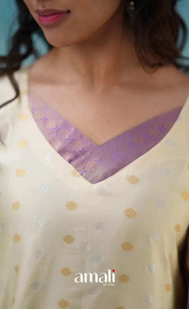 Sanvi - Cream and Lavender Blended Silk Salwar salwar
