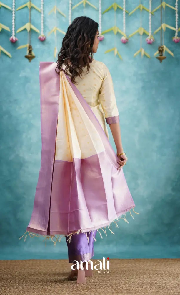Sanvi - Cream and Lavender Blended Silk Salwar salwar