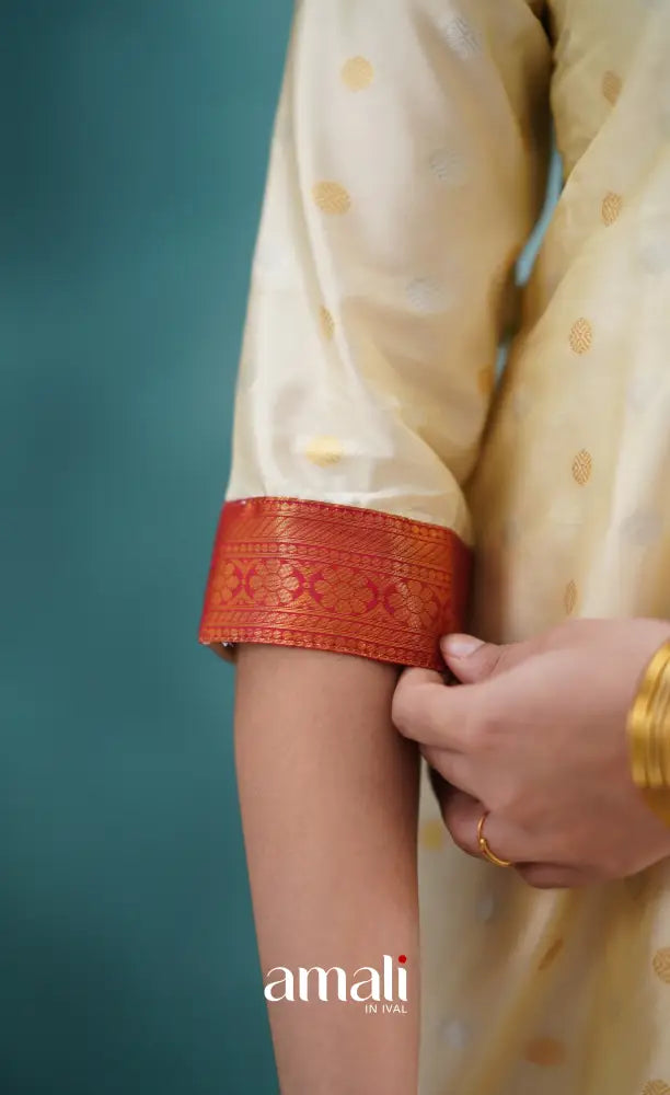 Sanvi - Cream and Red Blended Silk Salwar salwar