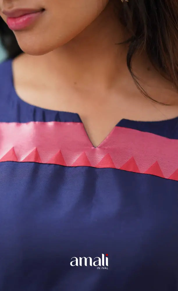 Sanvi - Dark Blue and Red Semi Kanchipuram Silk Salwar salwar