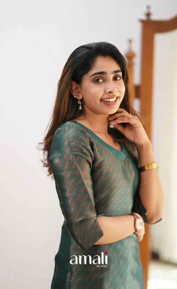 Sanvi - Dark Green and Maroon Semi Kanchipuram Silk Salwar salwar