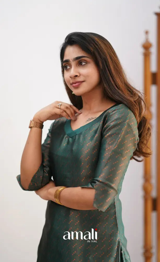 Sanvi - Dark Green and Maroon Semi Kanchipuram Silk Salwar salwar