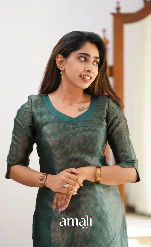 Sanvi - Dark Green and Maroon Semi Kanchipuram Silk Salwar salwar