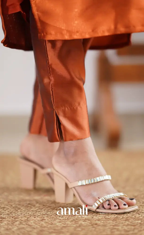 Sanvi - Dark Orange and Purple Semi Kanchipuram Silk Salwar salwar