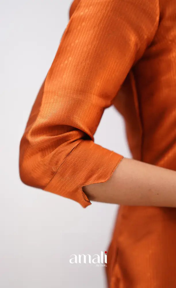 Sanvi - Dark Orange and Purple Semi Kanchipuram Silk Salwar salwar