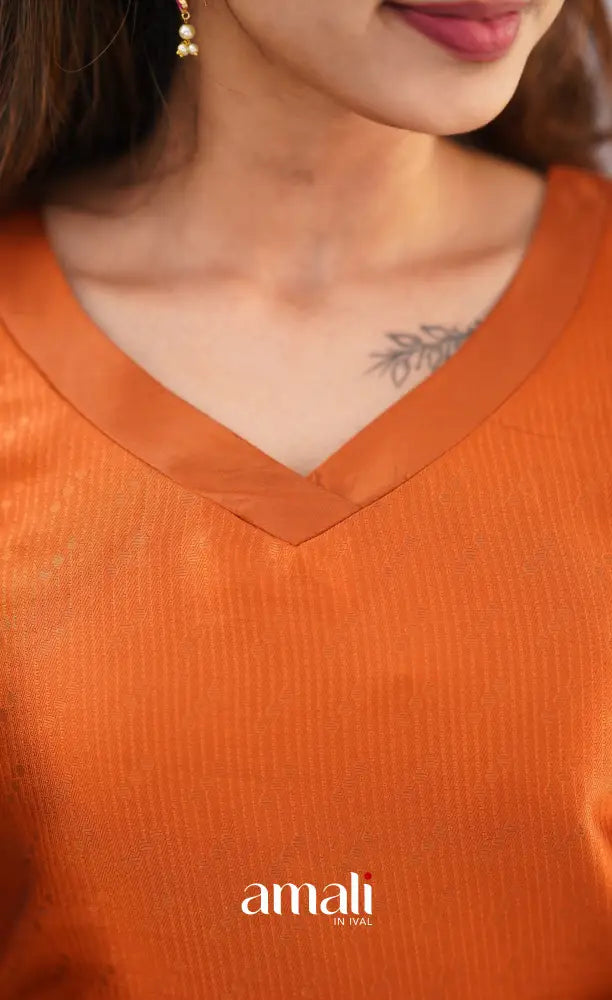 Sanvi - Dark Orange and Purple Semi Kanchipuram Silk Salwar salwar