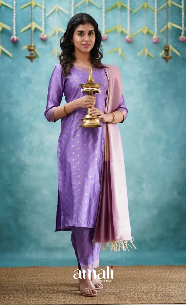 Sanvi - Lavender and Cream Blended Silk Salwar salwar