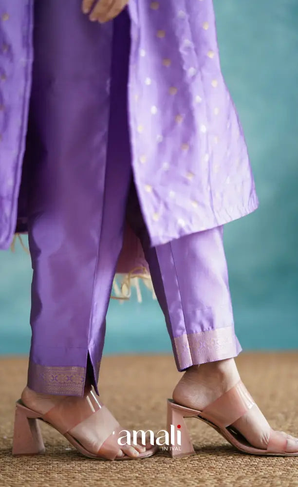 Sanvi - Lavender and Cream Blended Silk Salwar salwar