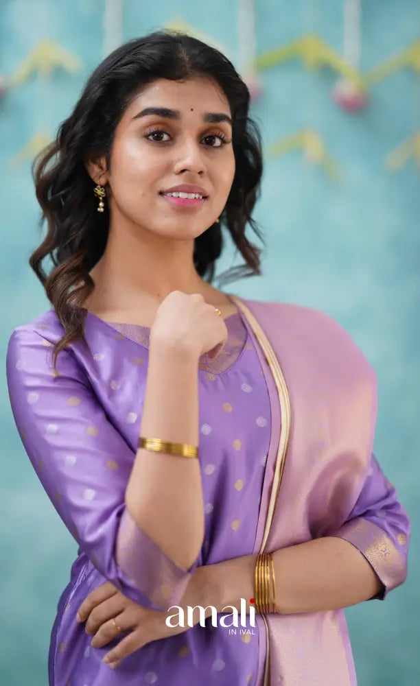 Sanvi - Lavender and Cream Blended Silk Salwar salwar
