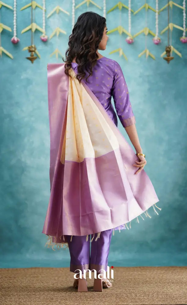 Sanvi - Lavender and Cream Blended Silk Salwar salwar