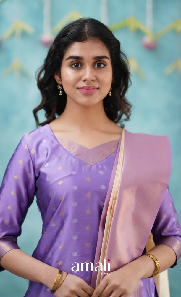 Sanvi - Lavender and Cream Blended Silk Salwar salwar