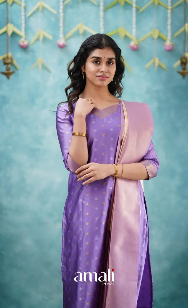 Sanvi - Lavender and Cream Blended Silk Salwar salwar